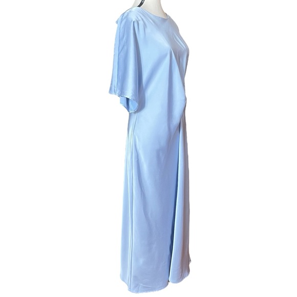 ZARA Blue Satin Midi Dress Twist Knot Waist Slip Dress XL Elegant Minimalist - Picture 3 of 10